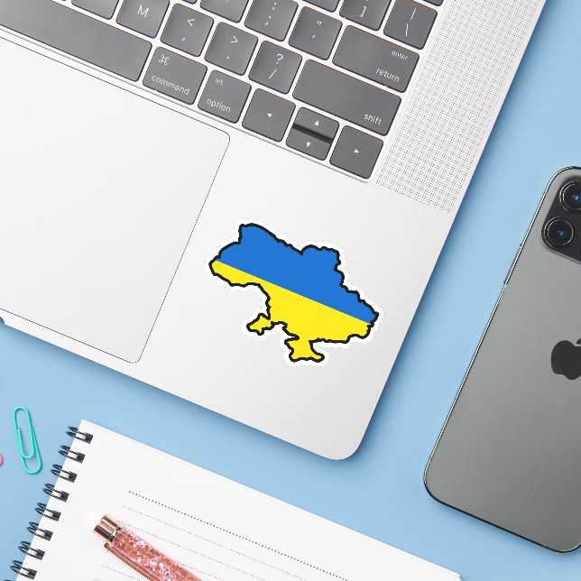 Ukrainian map in blue and yellow colours (Laptop w/ iPhone)