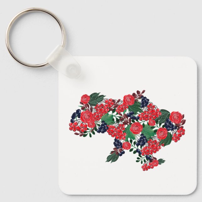 Ukrainian map in floral pattern. Ukraine Key Ring (Front)