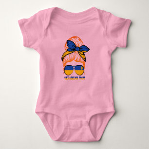 Ukrainian Mum Ukraine Flag Messy Bun Mum Life Baby Bodysuit