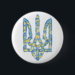 Ukrainian national emblem trident tryzub ethnical 6 cm round badge<br><div class="desc">Ukrainian national emblem trident tryzub in Ukrainian flag colours and ethnical pattern Ukraine, Ukrainian, coat arms, national emblem, trident, tryzub, ethnical pattern, Ukrainian flag, blue and yellow, no war, stop war, antiwar, proud, state, government, Sign, Symbol, Freedom, National, Country, Independence, Independence day, pattern, ethnical, ethno, folk art, folklore, Zelensky, Kyiv,...</div>