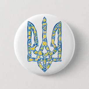 Ukrainian national emblem trident tryzub ethnical 6 cm round badge