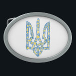 Ukrainian national emblem trident tryzub ethnical belt buckle<br><div class="desc">Ukrainian national emblem trident tryzub in Ukrainian flag colours and ethnical pattern Ukraine, Ukrainian, coat arms, national emblem, trident, tryzub, ethnical pattern, Ukrainian flag, blue and yellow, no war, stop war, antiwar, proud, state, government, Sign, Symbol, Freedom, National, Country, Independence, Independence day, pattern, ethnical, ethno, folk art, folklore, Zelensky, Kyiv,...</div>