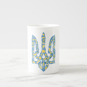 Ukrainian national emblem trident tryzub ethnical bone china mug