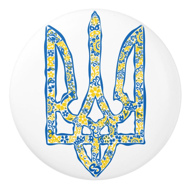 Ukrainian national emblem trident tryzub ethnical ceramic knob (Front)