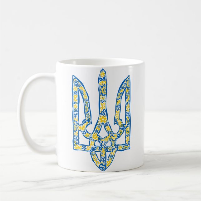 Ukrainian national emblem trident tryzub ethnical coffee mug (Left)