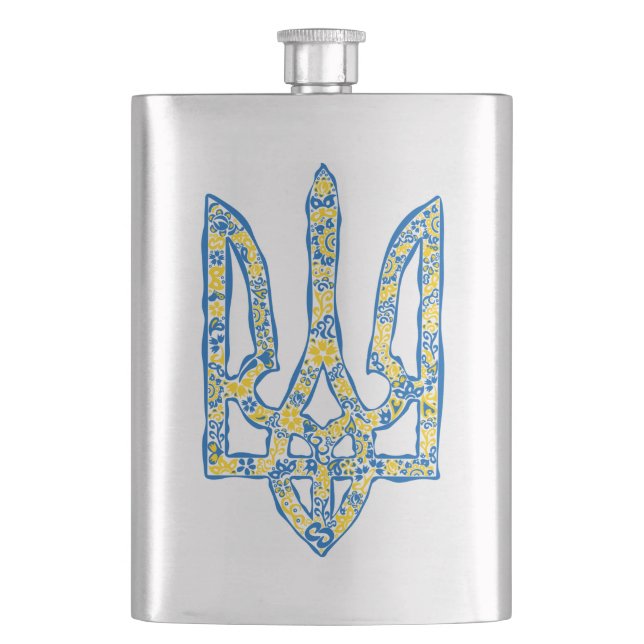 Ukrainian national emblem trident tryzub ethnical  hip flask (Front)