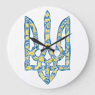 Ukrainian national emblem trident tryzub ethnical large clock
