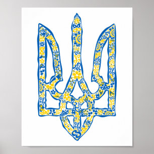 Ukrainian national emblem trident tryzub ethnical poster