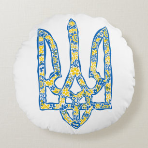 Ukrainian national emblem trident tryzub ethnical round cushion