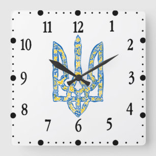 Ukrainian national emblem trident tryzub ethnical square wall clock