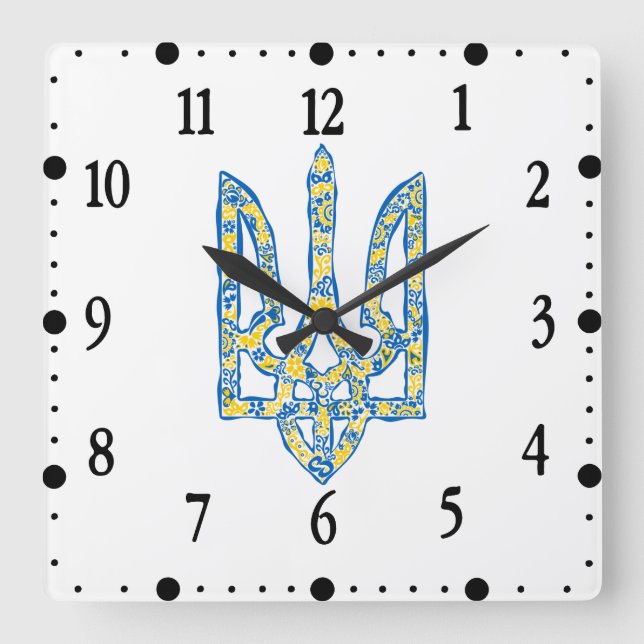 Ukrainian national emblem trident tryzub ethnical square wall clock (Front)