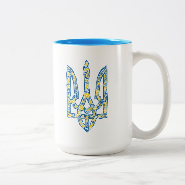 Ukrainian national emblem trident tryzub ethnical Two-Tone coffee mug (Right)