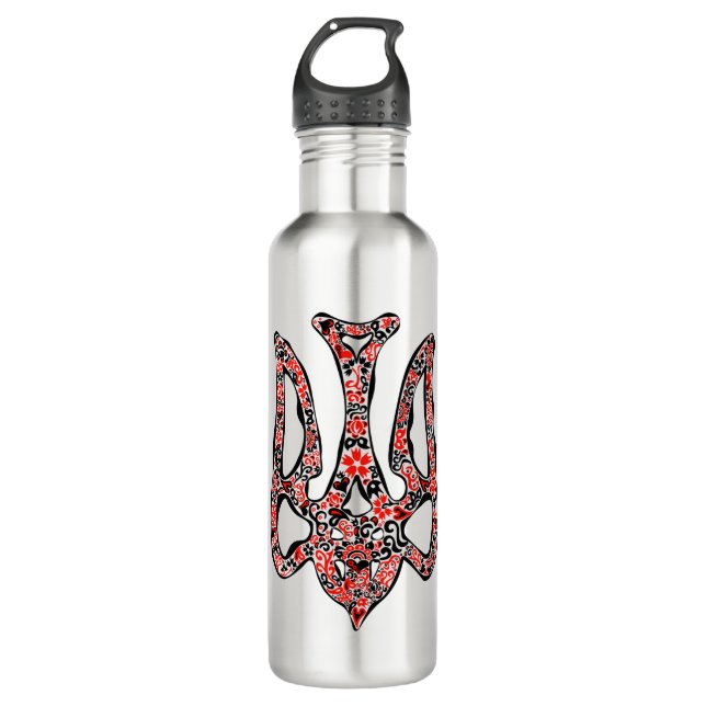 Ukrainian national emblem trident tryzub stylised 710 ml water bottle (Front)