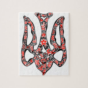 Ukrainian national emblem trident tryzub stylised jigsaw puzzle