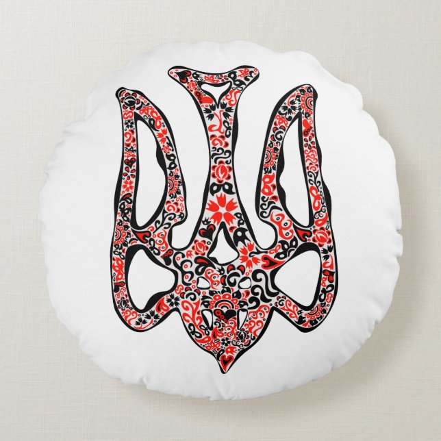 Ukrainian national emblem trident tryzub stylised round cushion (Front)