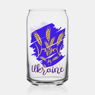 Ukrainian national symbol tryzub made of wheat ear can glass