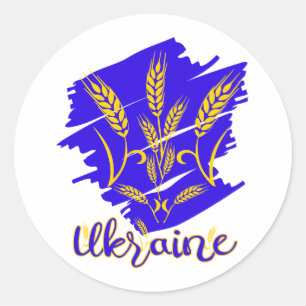 Ukrainian national symbol tryzub made of wheat ear classic round sticker
