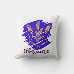 Ukrainian national symbol tryzub made of wheat ear cushion
