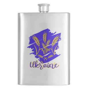Ukrainian national symbol tryzub made of wheat ear hip flask
