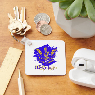 Ukrainian national symbol tryzub made of wheat ear key ring