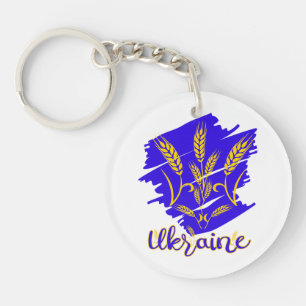 Ukrainian national symbol tryzub made of wheat ear key ring