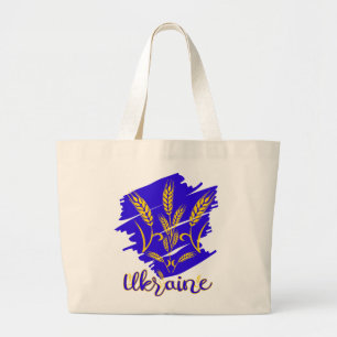 Ukrainian national symbol tryzub made of wheat ear large tote bag
