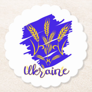 Ukrainian national symbol tryzub made of wheat ear paper coaster