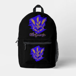 Ukrainian national symbol tryzub made of wheat ear printed backpack