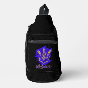 Ukrainian national symbol tryzub made of wheat ear sling bag