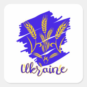 Ukrainian national symbol tryzub made of wheat ear square sticker
