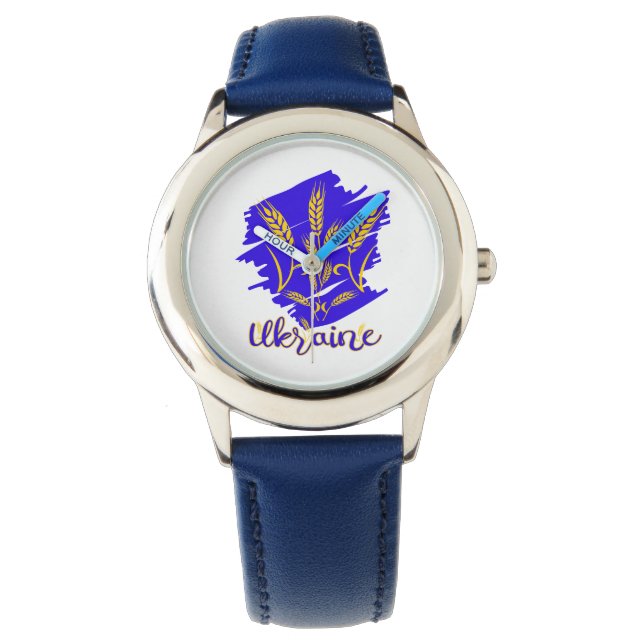 Ukrainian national symbol tryzub made of wheat ear watch (Front)