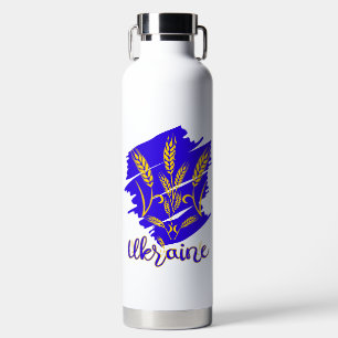 Ukrainian national symbol tryzub made of wheat ear water bottle