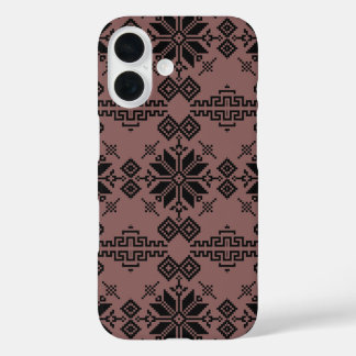 Ukrainian Pattern Brown and Black iPhone 16 Case