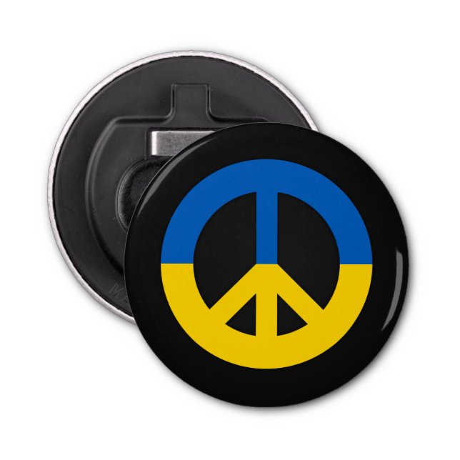 Ukrainian peace sign on a black background bottle opener (Front)