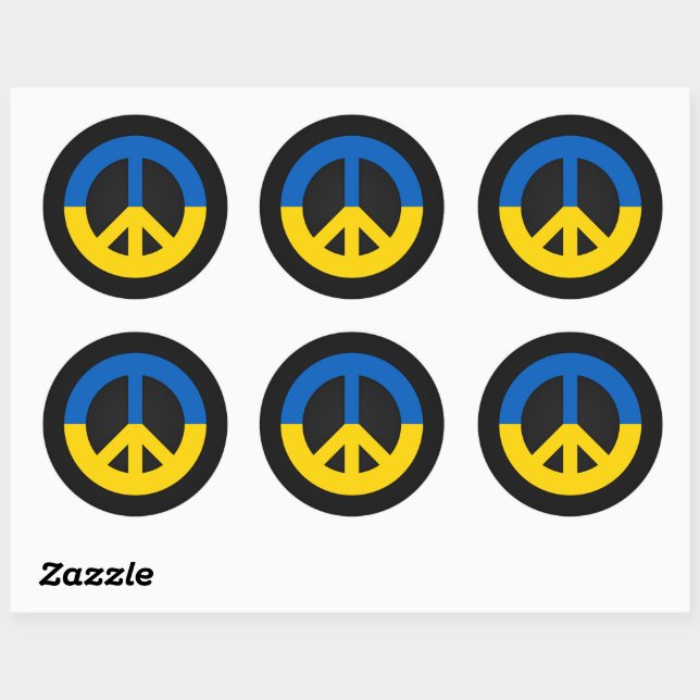 Ukrainian peace sign on a black background classic round sticker (Sheet)
