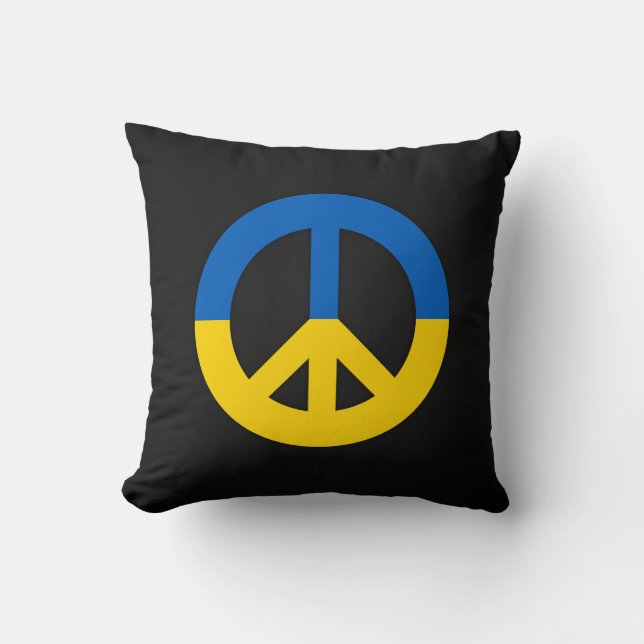 Ukrainian peace sign on a black background cushion (Front)