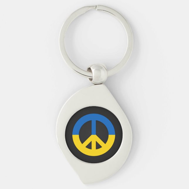 Ukrainian peace sign on a black background key ring (Front)