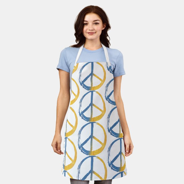Ukrainian - PEACE Symbol Blue Yellow Ukraine War Apron (Worn)