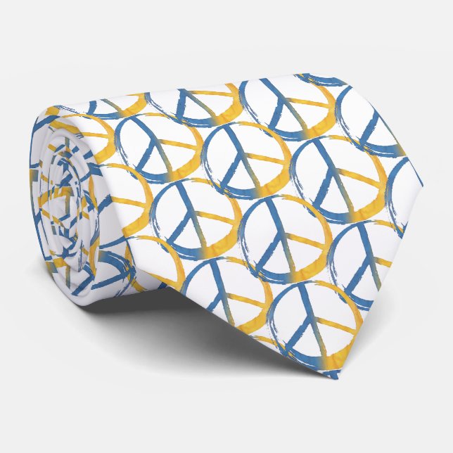 Ukrainian - PEACE Symbol Blue Yellow Ukraine War N Tie (Rolled)
