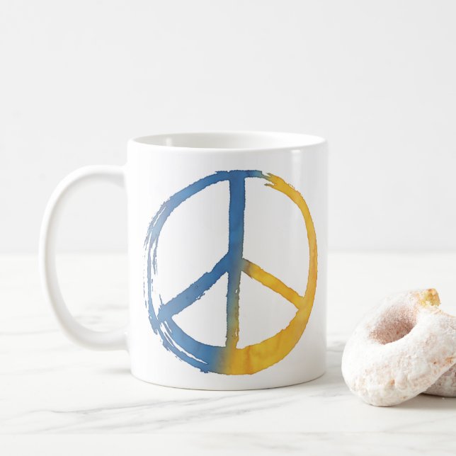 Ukrainian - PEACE Symbol Sign Daisy Ukraine War Co Coffee Mug (With Donut)
