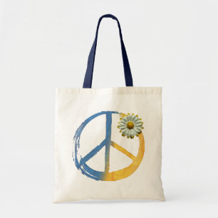 Ukrainian - PEACE Symbol Sign Daisy Ukraine War Tote Bag