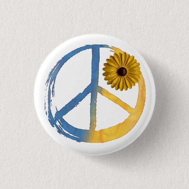 Ukrainian PEACE Symbol Sign Sunflower Ukraine War  3 Cm Round Badge (Front)