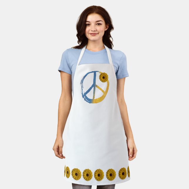 Ukrainian PEACE Symbol Sign Sunflower Ukraine War Apron (Worn)