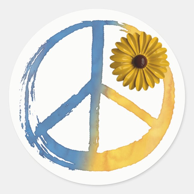 Ukrainian PEACE Symbol Sign Sunflower Ukraine War Classic Round Sticker (Front)