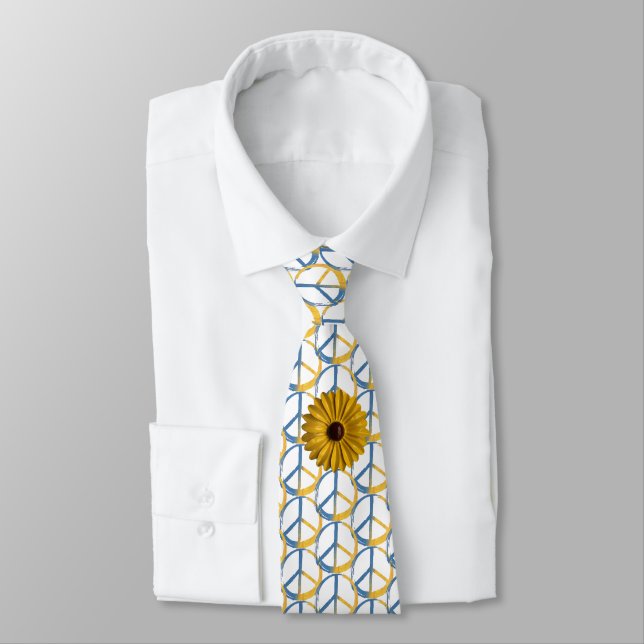 Ukrainian PEACE Symbol Sign Sunflower Ukraine War Tie (Tied)