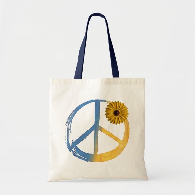 Ukrainian PEACE Symbol Sign Sunflower Ukraine War Tote Bag (Front)