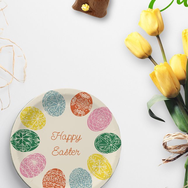 Ukrainian Pysanky Decorated Eggs Happy Easter Paper Plate (Creator Uploaded)