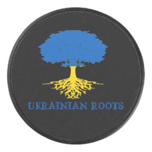Ukrainian Roots Tree Silhouette Hockey Puck
