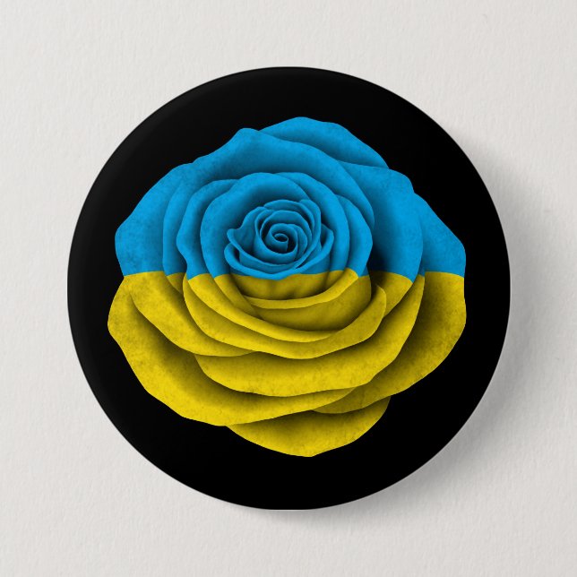 Ukrainian Rose Flag on Black 7.5 Cm Round Badge (Front)
