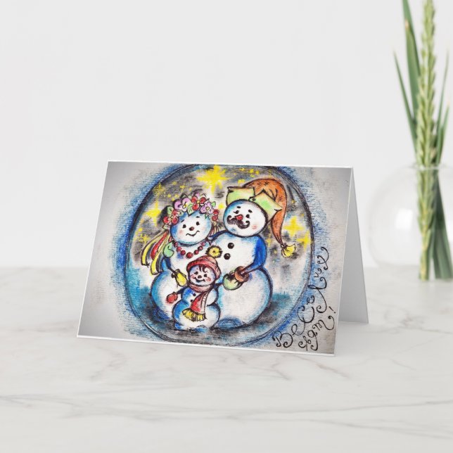 Ukrainian Snowmen Family Postcard (Front)